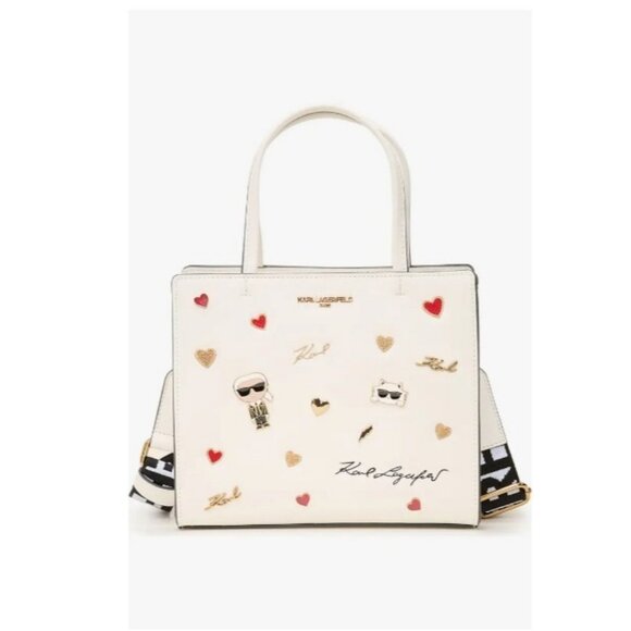 KARL LAGERFELD Paris Maybelle Characters small satchel crossbody +Dust bag White - Picture 1 of 13